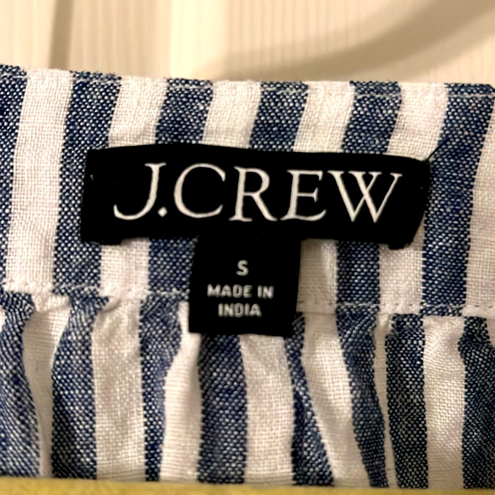 J Crew Flutter Sleeve V Neck Linen Top Navy Blue White Stripes- Size Small - Picture 7 of 12